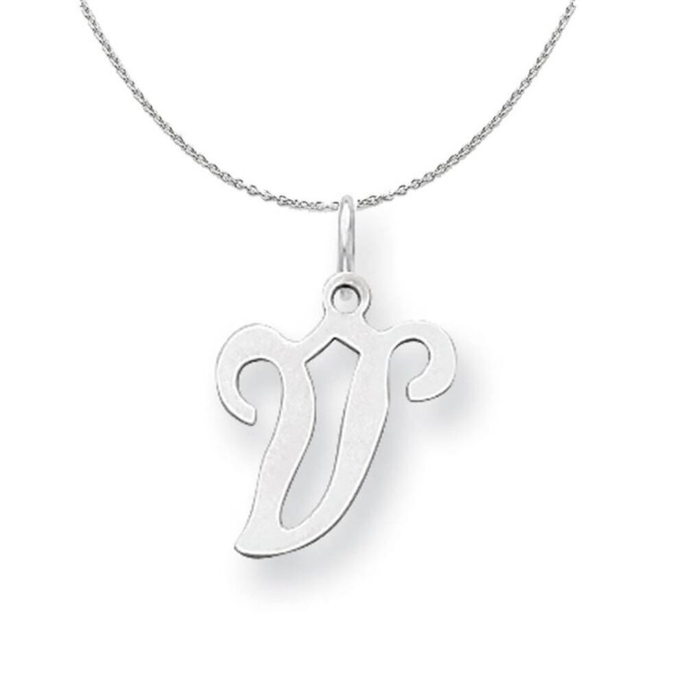 Silver, Sophia Collection, Small Script Initial V Necklace - 24 In